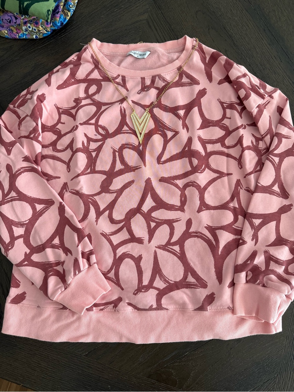 New PrettyGarden Pink Patterned Crewneck Sweatshirt Medium